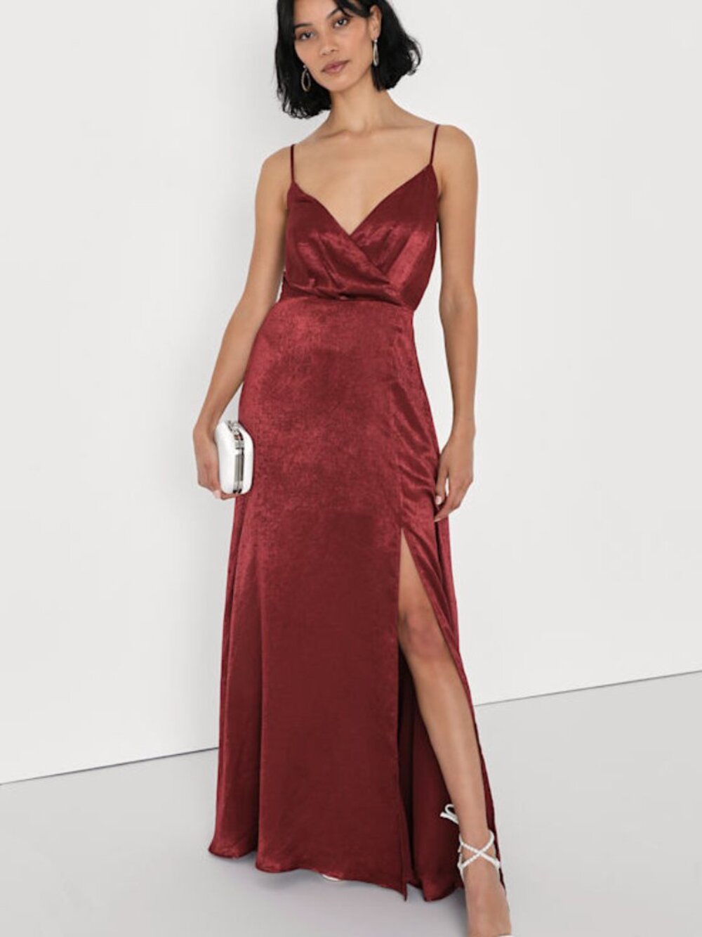 Lulus Constantine Burgundy Satin Maxi Dress Red - Size S